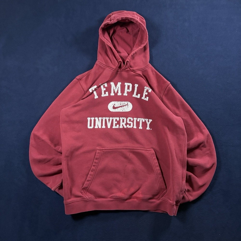 2000s Y2K Nike Temple University Hoodie Center Oval Swoosh Sweatshirt Red Mens M